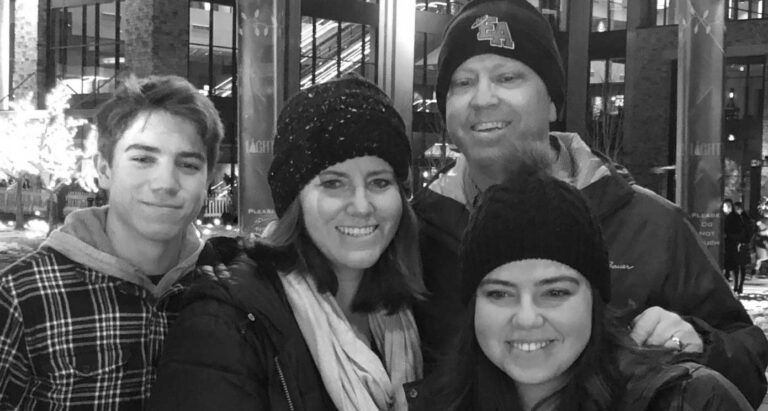 Kristine Dunham with her son, her daughter and her husband.